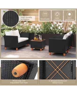 4 PCS Wicker Patio Furniture Set with Removable Cushions Storage Coffee Table