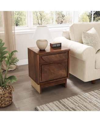 Elegant Modern Wooden Nightstand with 1 Drawers Walnut Finish Bedside Table for Bedroom Living Room