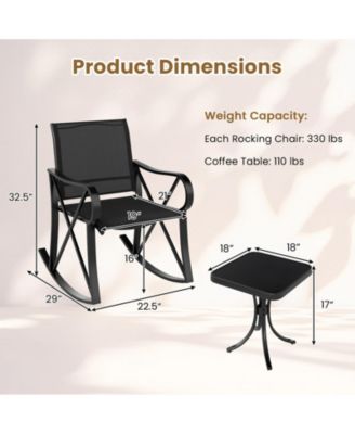 3-Piece Patio Rocking Chair Set with Tempered Glass Side Table