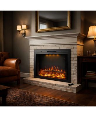 33" Recessed-in Realistic Flame Electric Fireplace with Adjustable Heat, Timer