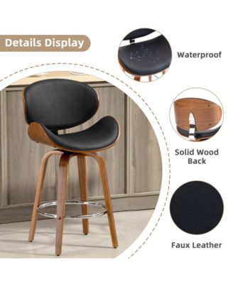 Swivel Bar Stools Set of 2, 26 Inches Mid-Century Modern Counter Height Bar Stools