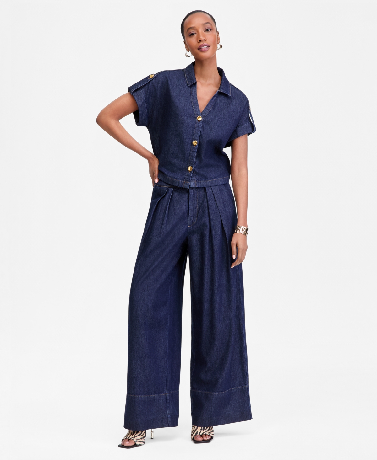 I.n.c. International Concepts Women's Short-Sleeve Lightweight Denim Top, Macy's Exclusive