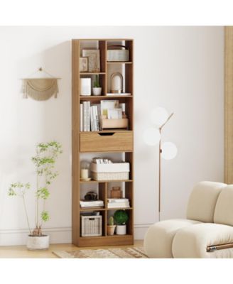 Tall Freestanding Bookcase with Drawer and Ten Cube Storage