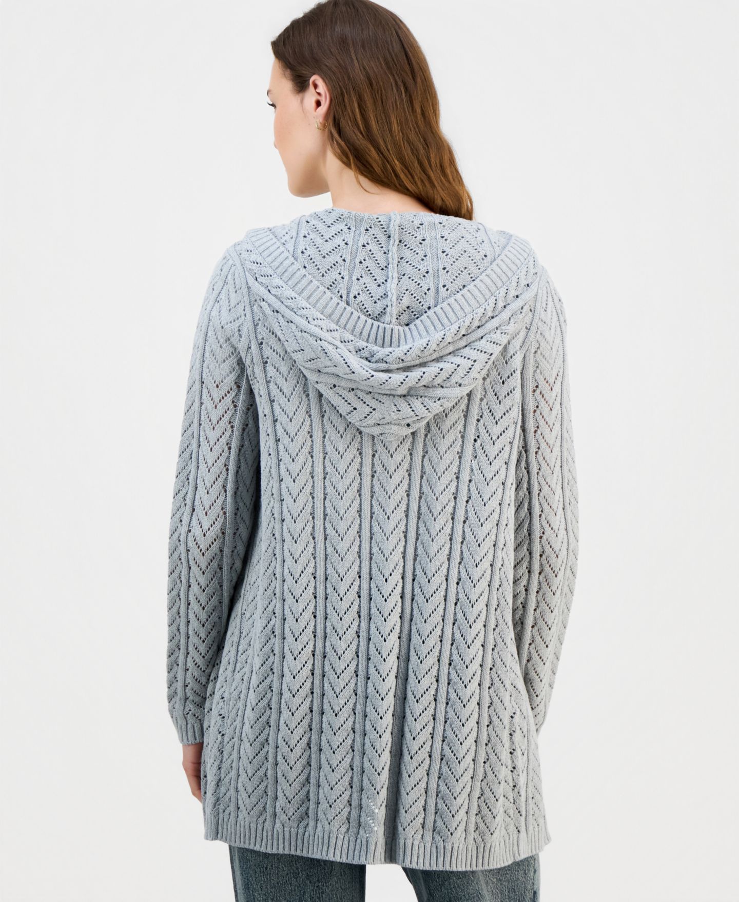 Женский кардиган Hippie Rose Juniors' Open-Front Pointelle-Knit Hooded, цвет: Серый — фото 2