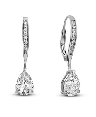 Dainty White Gold Plated Pear CZ Teardrop Lever Back Earrings