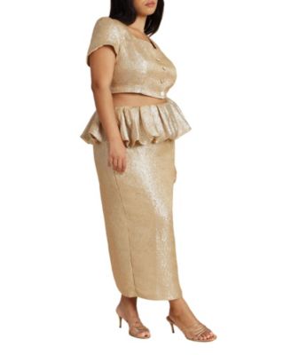 Women's Plus Size Metallic Skirt With Bubble Peplum