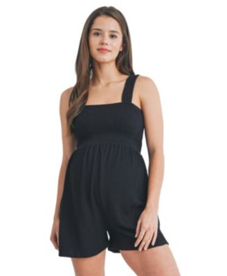 Maternity Ribbed Knit Square Neck Smocked Sleeveless Romper