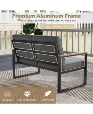 2-Piece Aluminum Patio Loveseat and Coffee Table Set with Cushions