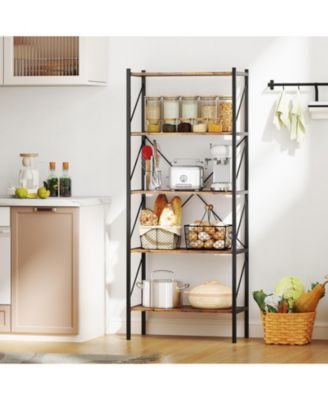 Five Tier Bookshelf with Open Shelves and Metal Frame