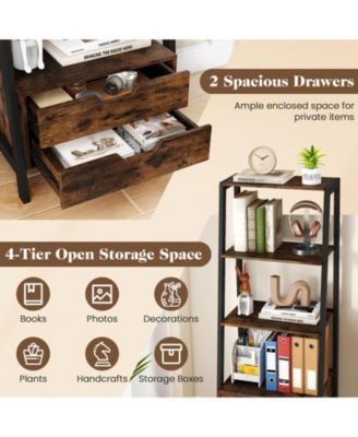 Freestanding Ladder Shelf with Drawers and Storage Shelves