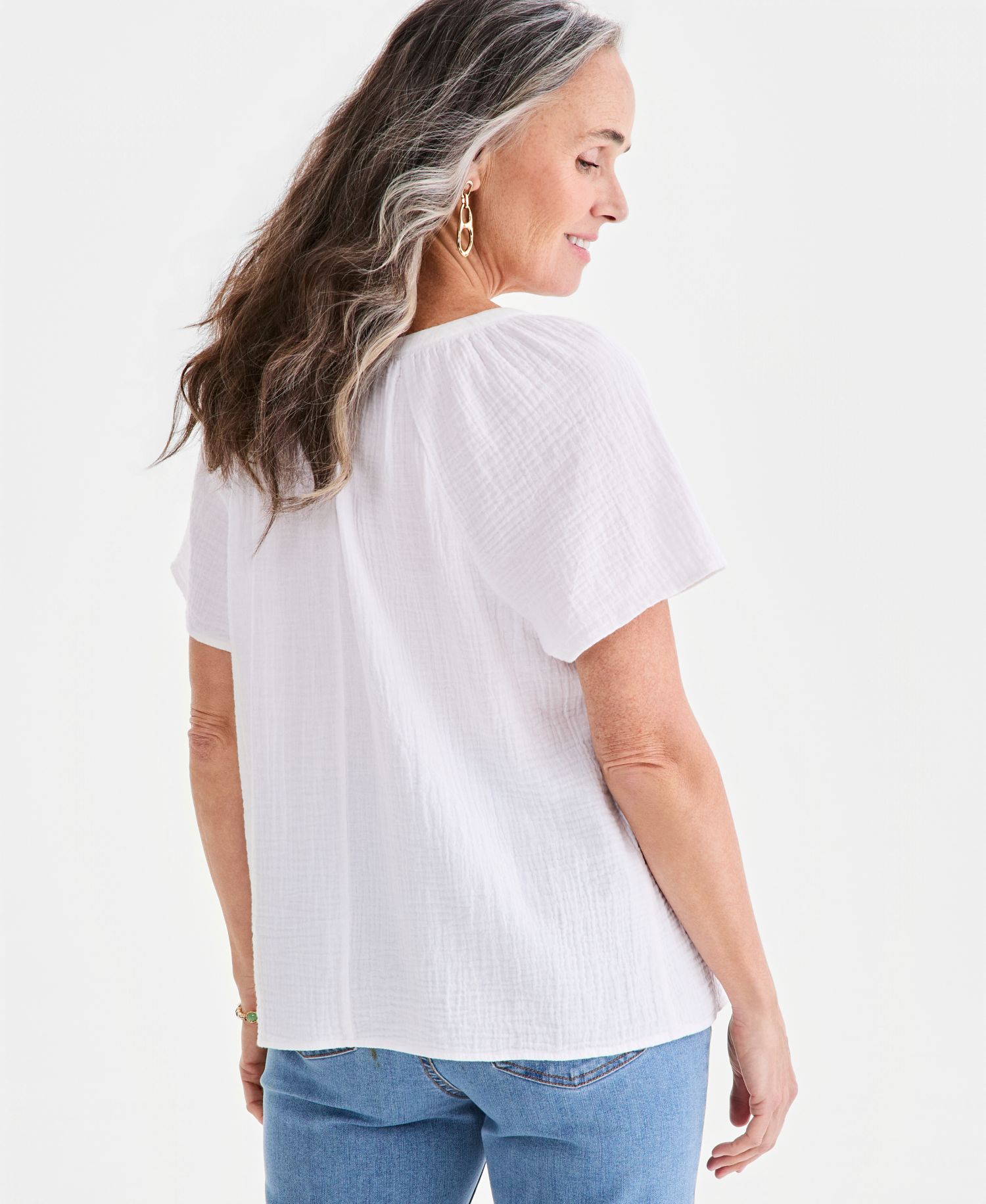 Petite Cotton Gauze Flutter-Sleeve Top