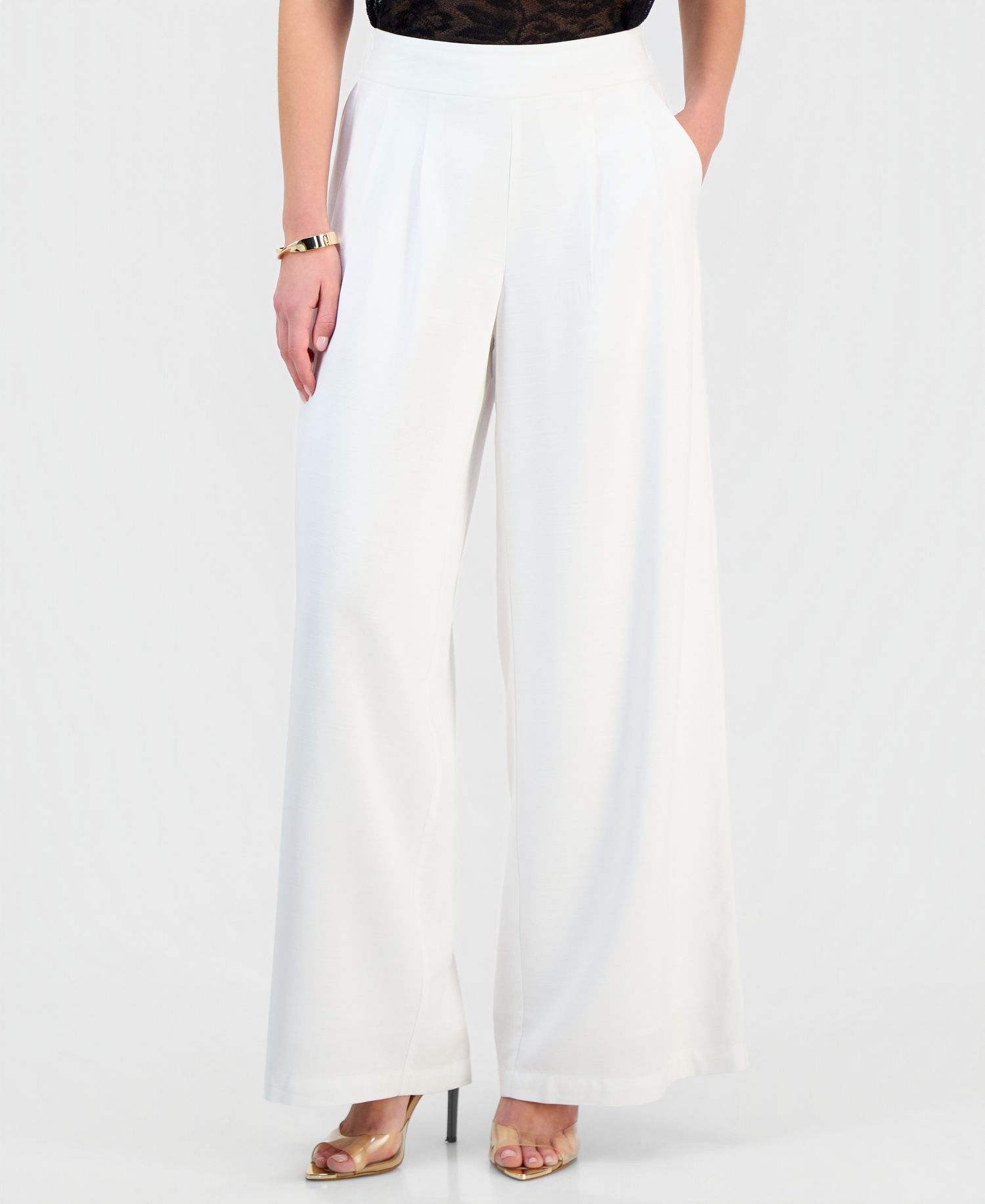 Petite Pleated Pull-On Wide-Leg Pants