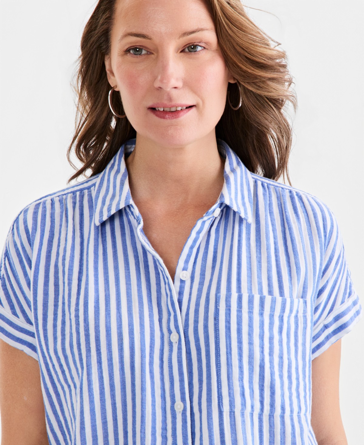 Женские рубашки Style & Co Women's Printed Cotton Gauze Short-Sleeve Button Up Shirt — фото 4