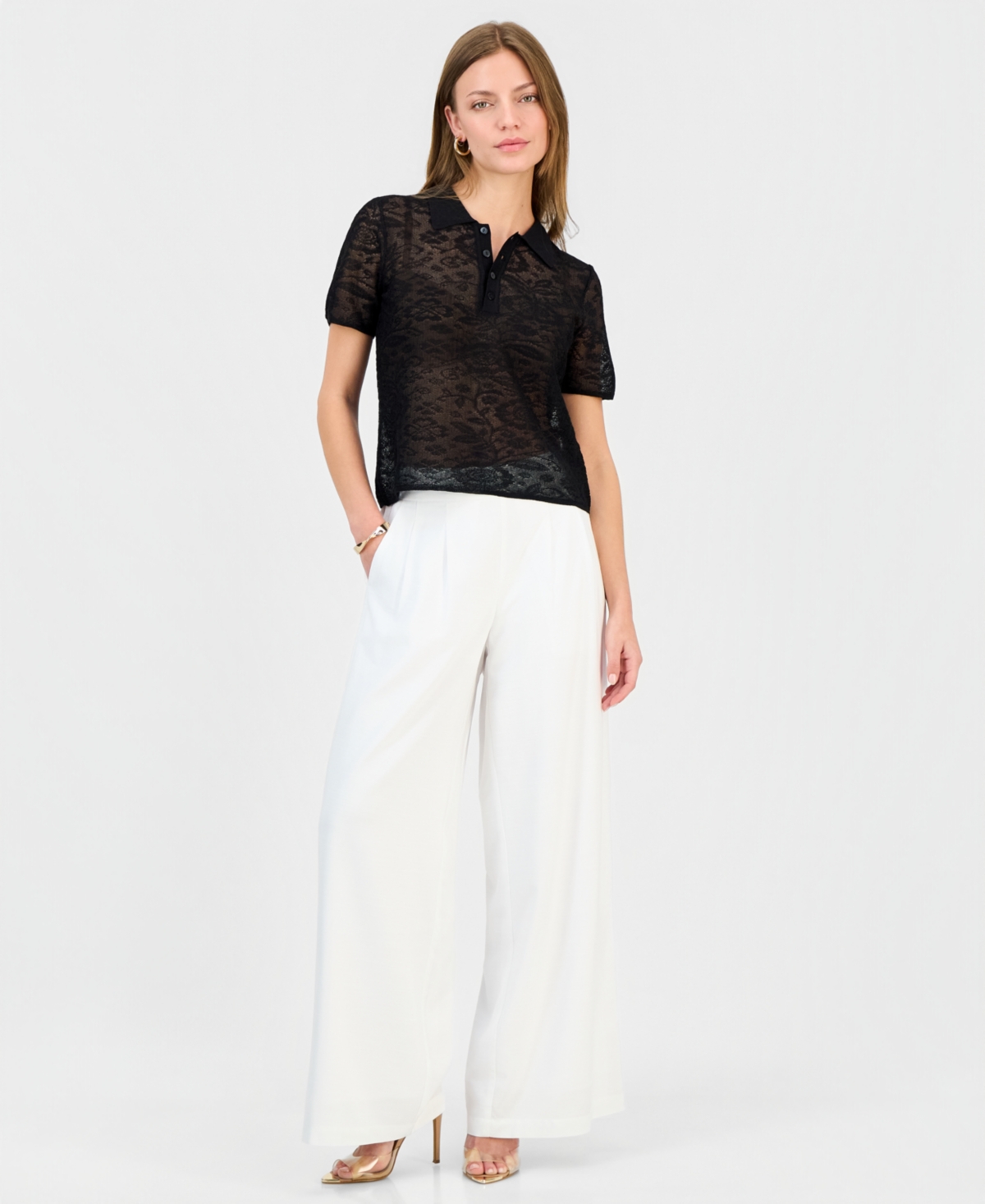 I.n.c. International Concepts Petite Collared Jacquard Top, Macy's Exclusive