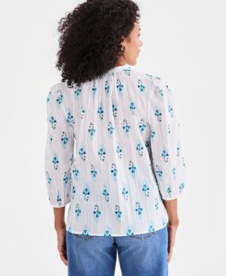 Style & Co Women's Cotton Pintuck-Front 3/4-Sleeve Top, Macy's
