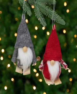 4" Skiing Santa Gnome Christmas Ornaments, Set of 2