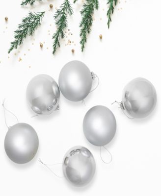6-Piece Shiny and Matte Silver Glass Ball Christmas Ornament Set 3.25" 80mm