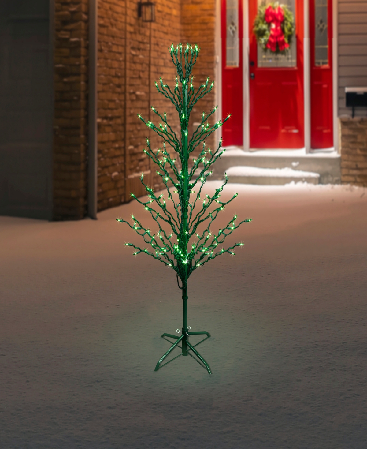 Northlight 4' Green Lighted Christmas Cascade Twig Tree Outdoor Decoration - Green Lights