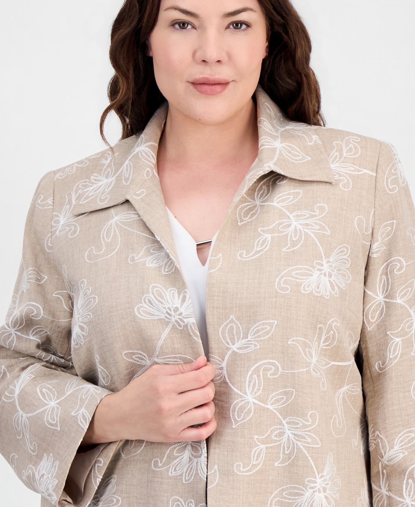 Женская куртка Kasper Plus Size Boxy Collared, цвет: Меланжевый / Белый — фото 3
