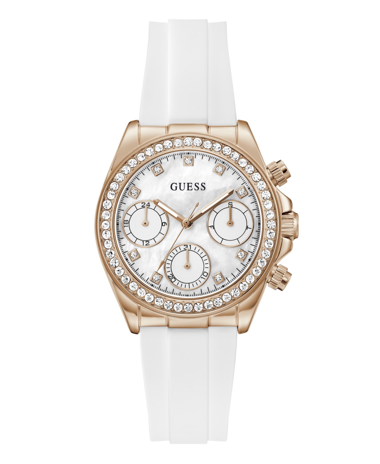 Women's Rose Gold-Tone White Silicone Multi-Function Watch, 36mm