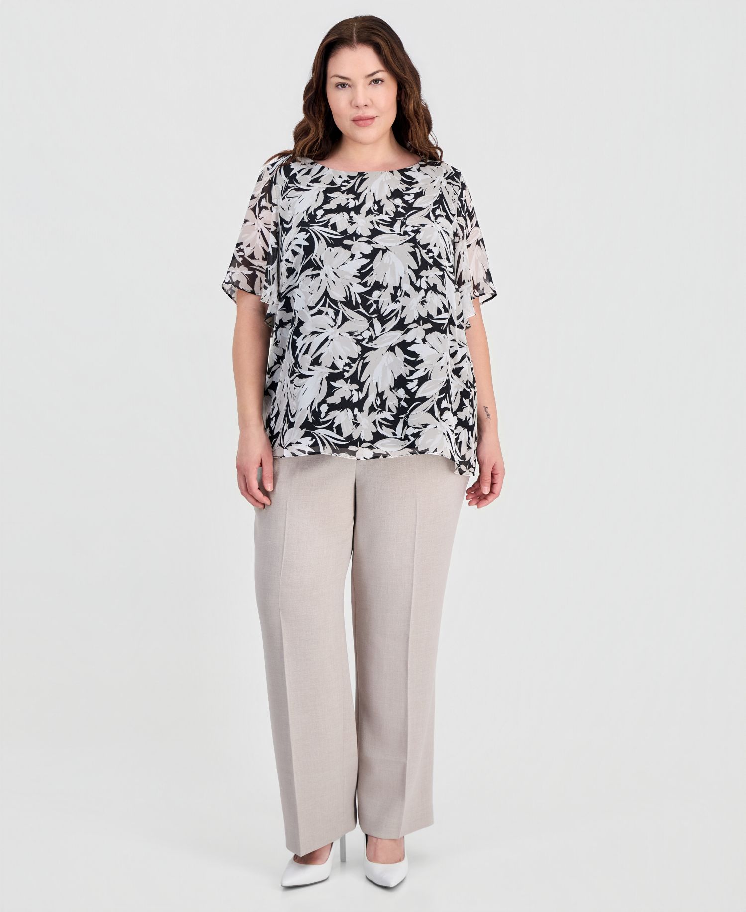 Petite Printed Short-Sleeve Blouse