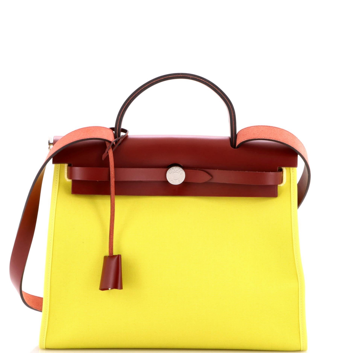 Pre-Owned HERMES 31 Herbag Zip Leather and Toile - Yellow