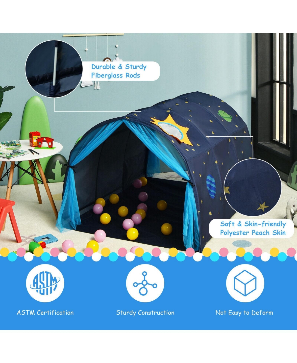 Hongge Kids Galaxy Starry Sky Dream Portable Play Tent with Double Net Curtain
