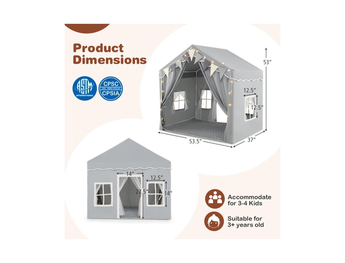 Hongge 3-4 Kids Large Play Tent House with 2 Opening Doors and Star Lights