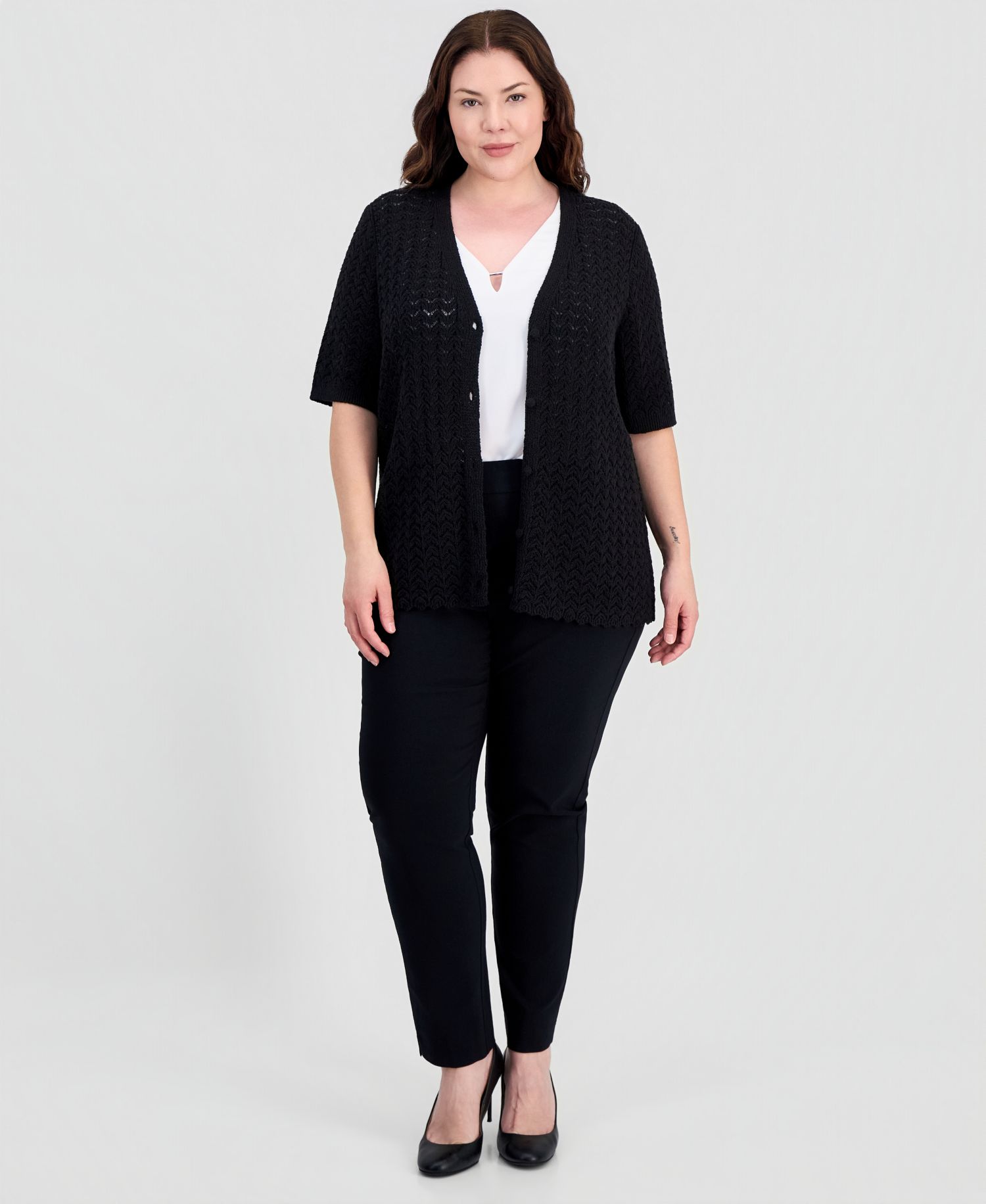 Petite V-Neck Button-Front Sweater
