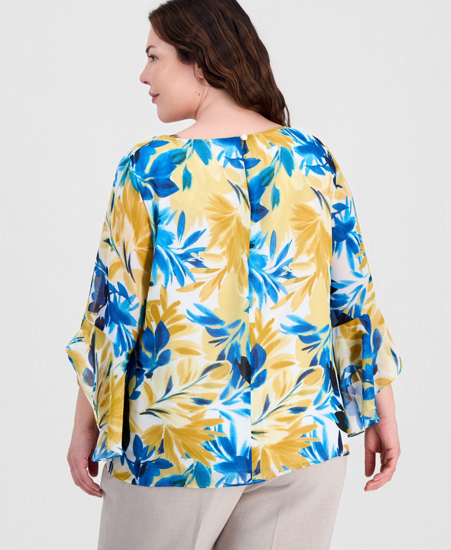 Plus Size Printed Ruffled-Sleeve Blouse