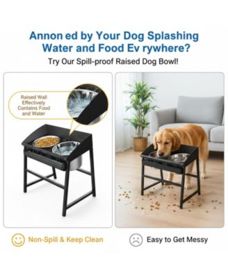 Spill Proof Tilted Elevated Dog Bowl Set Large Breed 15" Tall Stainless Steel Food Water Stand Indoor Outdoor Easy Clean