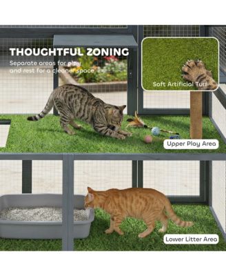 Catio Outdoor Cat Enclosure, 77" H Wooden Cat House with Weatherproof Roof