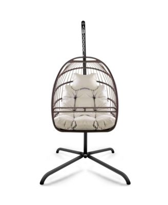 Swing Egg Chair with Stand Indoor Outdoor Wicker Rattan Patio Basket Hanging Chair