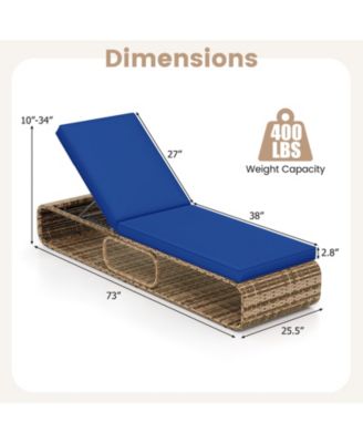 Chaise Lounge Chair w/ Adjustable Backrest Cushion and Storage Outdoor