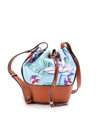 Small Paula's Ibiza Balloon Bucket Bag Printed Canvas and Leather