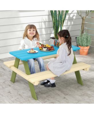 Kids Wooden Picnic Table Set Toddler Activity and Dining Table with Built-in Benches