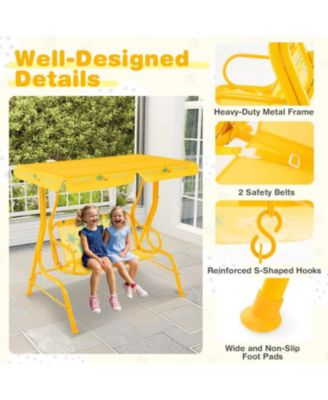2 Seater Kids Patio Swing with Metal Stand and Adjustable Canopy