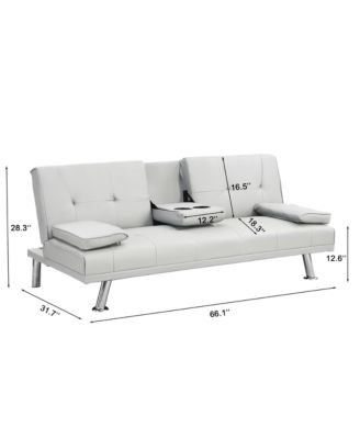 Convertible Futon Sofa Bed, Reversible Loveseat Daybed with 2 Cup Holder, Wood Frame and Stainless Legs for Living Room