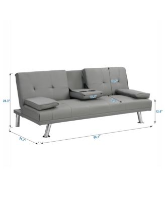 Convertible Loveseat Futon Sofa Bed, Reversible Sleeper Daybed with Dual Cup Holders, Wood Frame and Stainless Steel Legs for Living Room