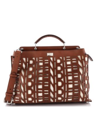 Large Peekaboo Iconic Essential Bag Laser Cut Leather and Canvas