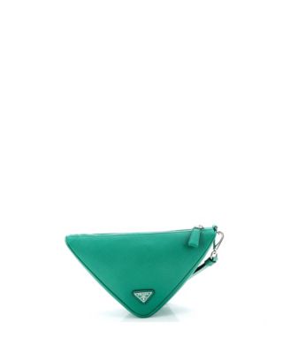 Mini Triangle Logo Wristlet Pouch Embossed Saffiano Leather
