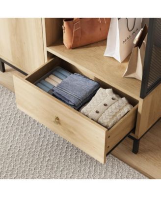 78.9" Armoire Wardrobe Closet with Shelves and Hanging Rod, Large Fixed Compartment for Bedding & Luggage, Open Design of the Hanging Area