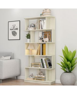 5 Tier Wood Modern Open Storage Feature Bookcase