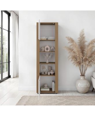 Kasaan Bookcase with Upper and Lower Doors, Open Display Shelves and Vertical Storage Design