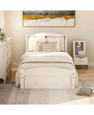 Twin Size Platform Bed Frame With Storage Drawer Wood Slats No Box Spring