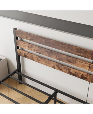 Platform Bed Rustic Wood Headboard Metal Slats Storage
