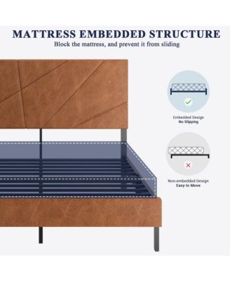 Full Size Metal Platform Bed Vintage Brown Under Bed Storage No Box Spring Needed