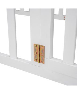 Twin Size Wood Floor Bed Frame with Surrounding Fence Removable Door and Open Row Design