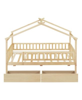 Wooden House Bed Two Drawers