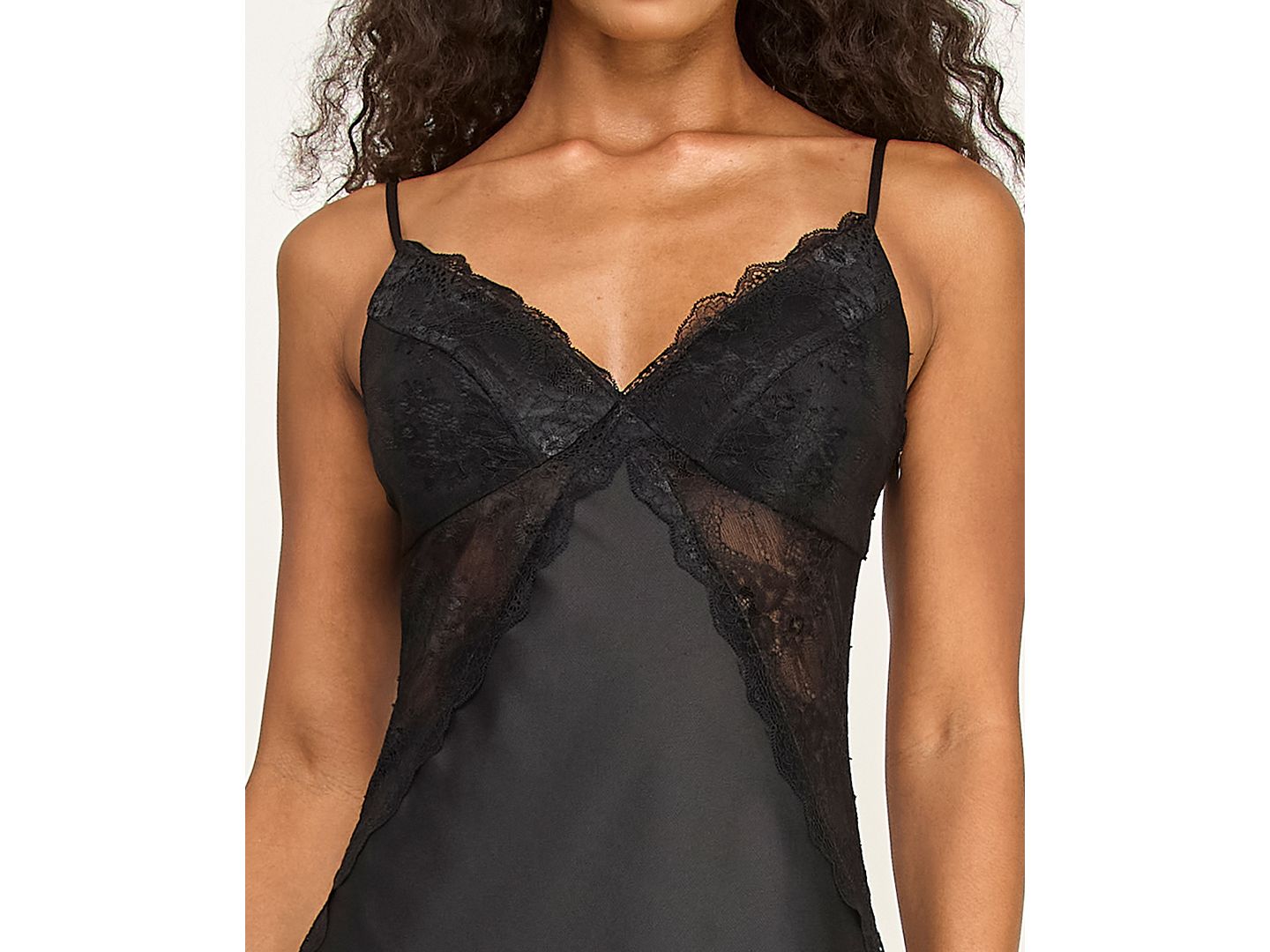 Женские платья Alex & Sophia Juniors' V-Neck Satin Gown with Spaghetti Strap and Lace Trim Detail Gown, цвет: Чёрный — фото 3